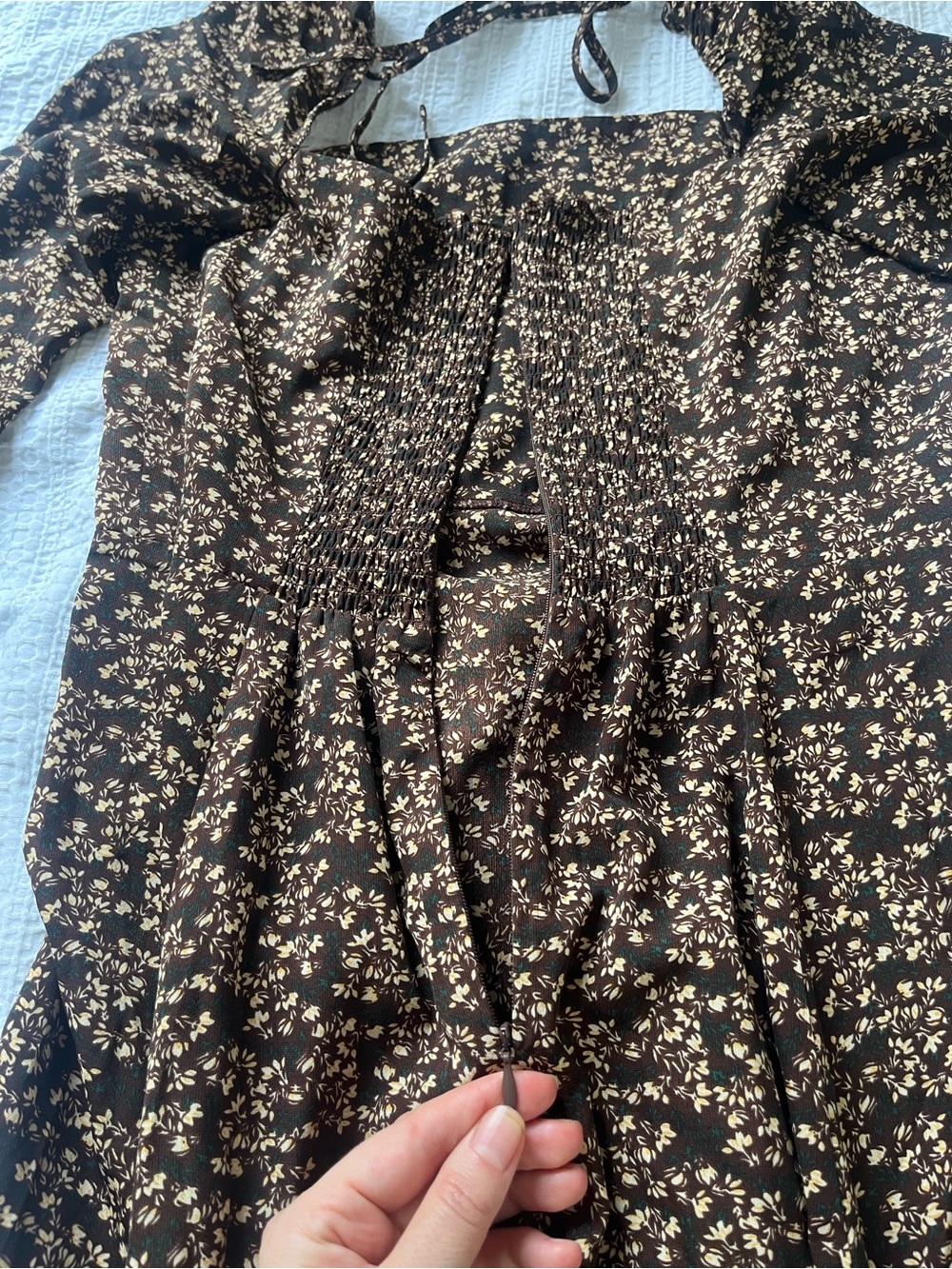 Brown Floral Long-Sleeve Maxi Dress with Square Neck - Picture 7 of 14